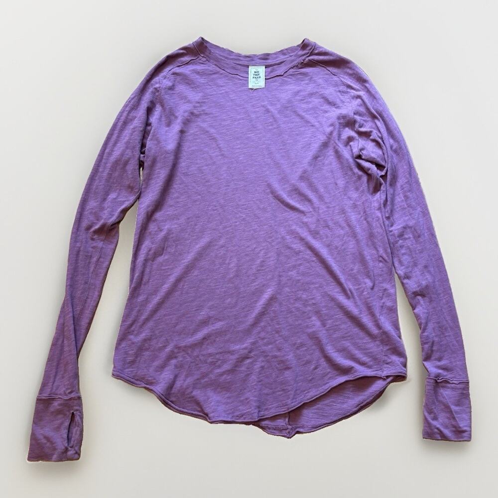 Free People We the Free Let It Roll Long Sleeve tee shirt washed purple XS NWOT